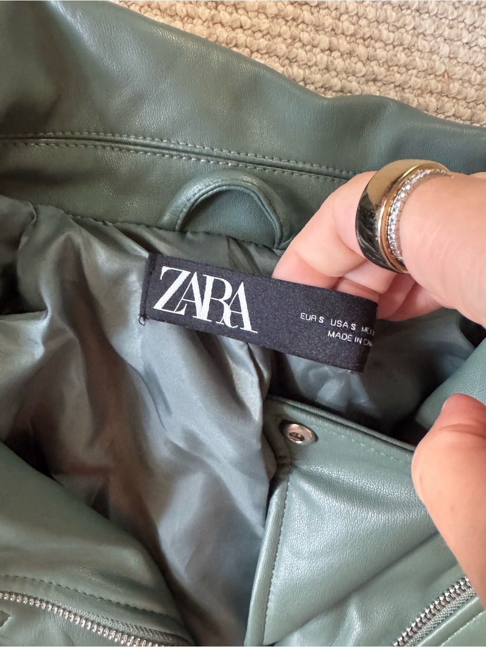 Zara Dark Green Faux Leather Biker Jacket - Women's - Picture 2 of 2